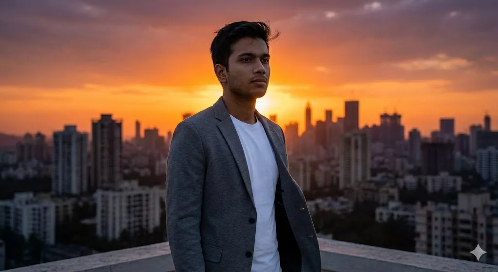 Cinematic "Rooftop Model" Sunset Flex Created Using Gemini AI Prompts.