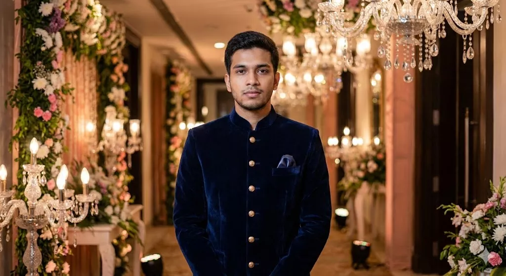 Regal "Royal Bandhgala" Wedding Guest Attire Generated by Gemini AI Prompts.